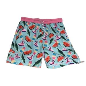 Mens Public Record Relax Shorts | Green with Exotic designs and Pink Lining